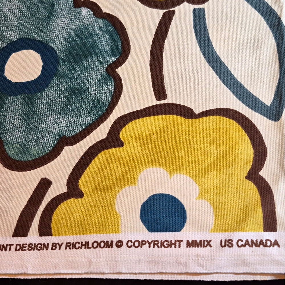 vintage Richloom Floral Screen Printed Cotton Fabric Multicolor piece 21x52 in.
